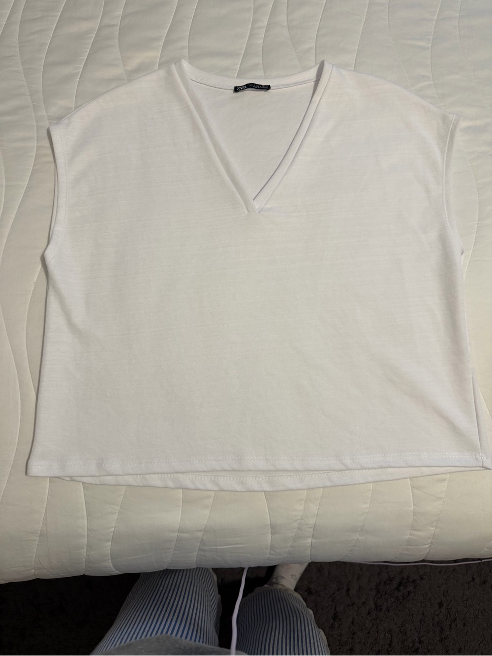 Zara White V-Neck Muscle Tee
